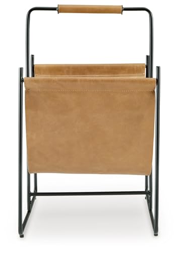 Ashley Faronworth Leather Magazine Rack with Handle - Contemporary Storage