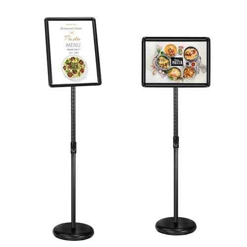 Heavy Duty Floor Sign Stand Adjustable Pedestal Sign Holder Stand, Poster Stand Aluminum Snap Open Frame for 8.5X11 Inches with Heavy Round Base, Both Vertical and Horizontal Sign Displayed