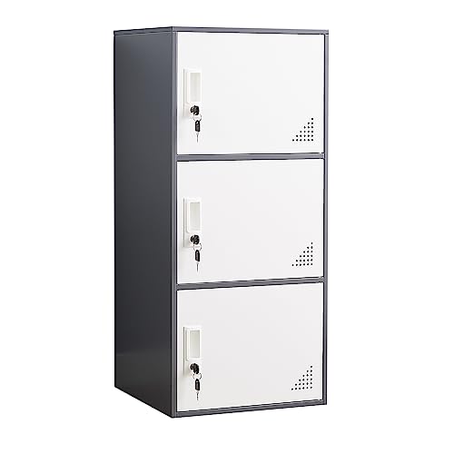 iCHENGGD 3-Door Metal Locker Cabinet – 35.4 in H Steel Storage Locker Grey