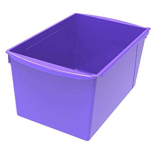 Storex Extra-Large Book Bin, Interlocking Plastic Organizer for Home, Office and Classroom, Purple, 6-Pack (71136U06C)