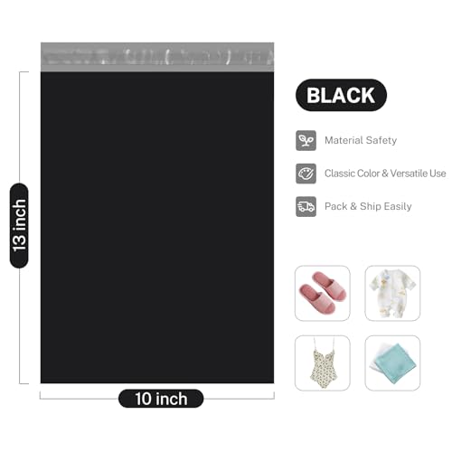 Black Poly Mailers 10x13 Inches - 100 Pack Shipping Bags for Clothing & E-commerce
