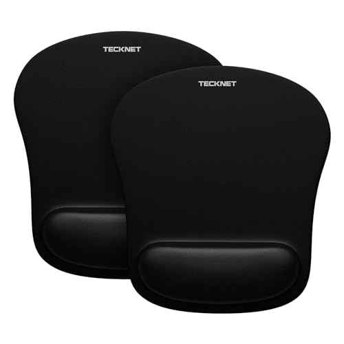 TECKNET 2 Pack Mouse Pad with Wrist Support, Ergonomic Gaming Mouse Pad Pain Relief, Portable Comfortable Mousepad for Computer, Laptop, Office, Home Non-Slip Base, Waterproof Surface - Black
