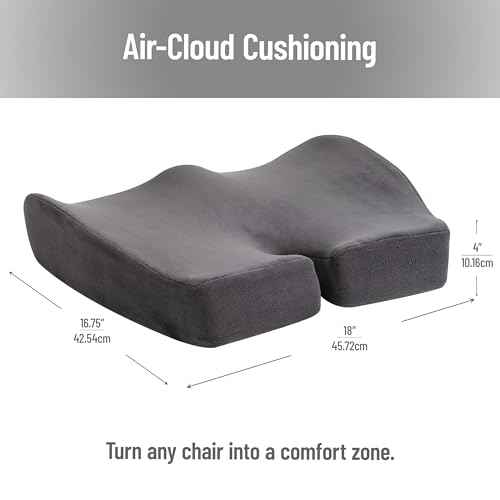 Mind Reader Air-Cloud Memory Foam Seat Cushion, Ergonomic Support for Lower Back, Coccyx, and Hip Pain Relief, Promotes Better Posture, Washable Cover, Gray