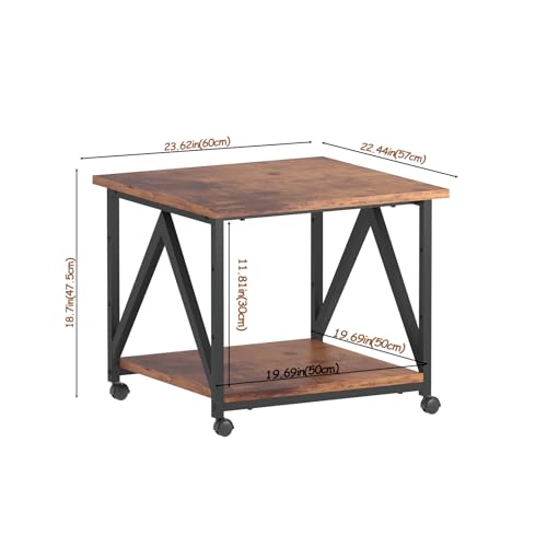 2-Tier Printer Stand, Printer Table with Storage, Industrial Printer Storage Cart with Wheels, Rolling Printer Stand for Heat Press Scanner Fax, Brown