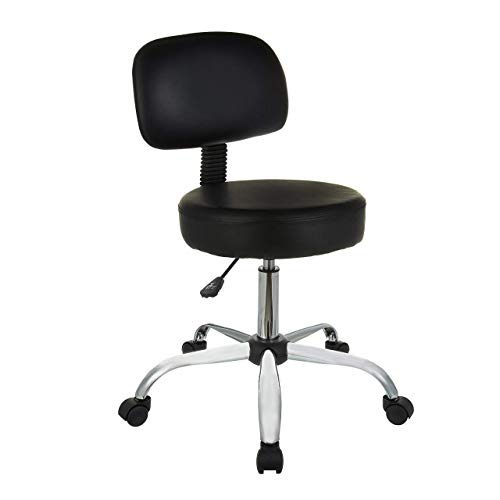 Amazon Basics Drafting Stool with Back Support, Upholstered, 360° Swivel, Black