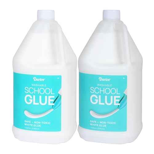Darice School Glue ? 2-Pack 1 Gallon Craft Glues ? Washable and Safe Liquid Glue ? No Run Formula Dries Clear ? Multipurpose for Slime, Paper Mache, Arts and Crafts Projects, Back to School Supplies