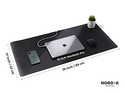 Nordik Leather Desk Mat Pebble Black - Large 35x17 Inch Office Desk Pad