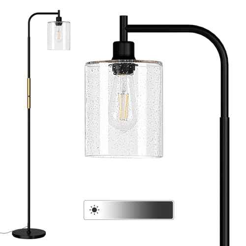 addlon Floor Lamps for Living Room with Seeded Glass Shade, dimmable Floor lamp Industrial lamp with Bright LED Bulb, Standing lamp for beroom, Tall Pole Lamps Office - Black & Gold