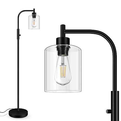 BoostArea Dimmable Floor Lamp, Standing Lamp with Glass Lampshade, 6W LED Bulb Included, Modern Standing Lamp, Bright LED Lamp for Living Room and Bedroom, Office