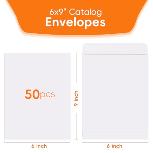 White-50 Pack 6x9 Self Seal Mailing Envelopes - Secure, Printable Office Supplies