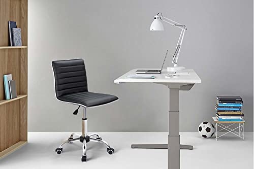 Furmax Armless Leather Makeup & Office Desk Chair with Wheels, Height Adjustable, 360° Swivel - Black