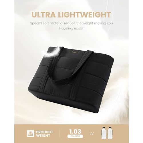 LOVEVOOK Tote Bag for Women, Large Puffer Work Tote Laptop Bag, Lightweight Travel Tote Bag with Zipper Gifts for Women