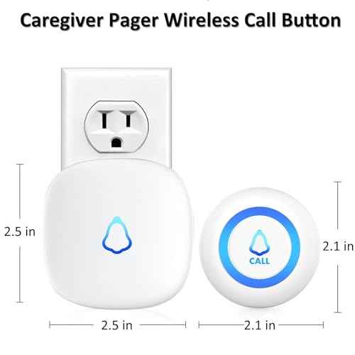 METAK Caregiver Pager Wireless Call Button for Elderly/Senior at Home, 1 Receiver + 2 Button, Medical Life Alert Necklace System, Emergency Bell Fall Monitor Devices for Patients, Disabled, Nurses