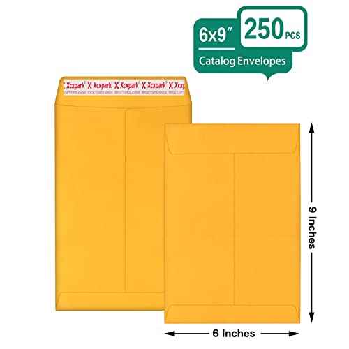 250 PCS 6x9 inches Security Catalog Envelopes Printable Self Seal Envelopes, Anti Tear brown Kraft Envelopes for Invitation Cards, Pictures, Photos, Documents