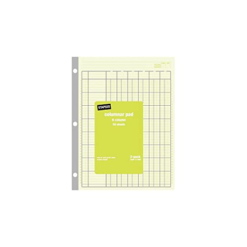 Staples 6-Column Ledger Pad, Green Paper, 50 Sheets, 2-Pack