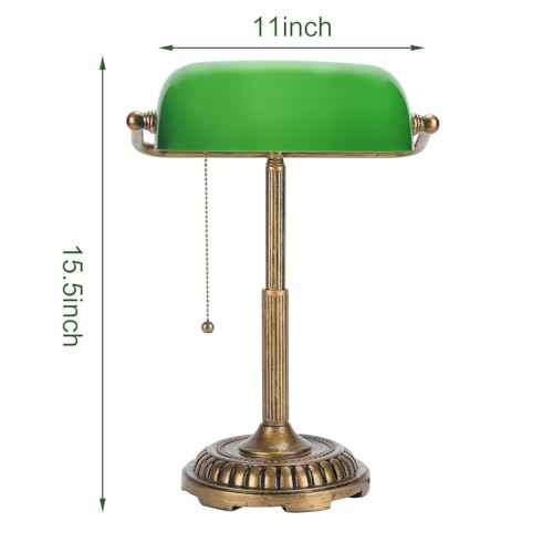NISSAFORS Bankers Lamp, Green Desk Lamp with Pull Switch, Vintage Table Lamps for Home Office, Library, Piano (Green)