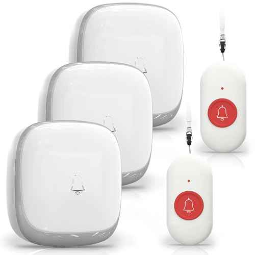 Call Button for Elderly at Home, Caregiver Pager | Fall Alert Devices for Elderly 500+ft for Home/Elderly/Pregnant Women/Disabled, 3 Receivers+2 Transmitters
