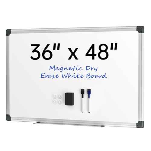 VUSIGN 48" x 36" Large Magnetic Whiteboard for Wall, Dry Erase Board with Silver Frame, Wall Mounted White Board for Classroom, Office, Home ? Includes Markers, Magnets & Eraser