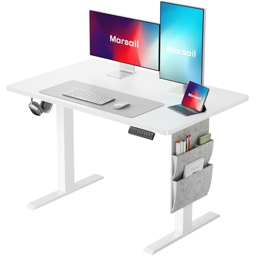 Marsail 40x24 Electric Adjustable Height Standing Desk with Storage Bag, 4 Memory Height Settings,Sit Stand Up Desk for Home Office,Computer Gaming Workstation, Cable Manager, and Headphone Hook