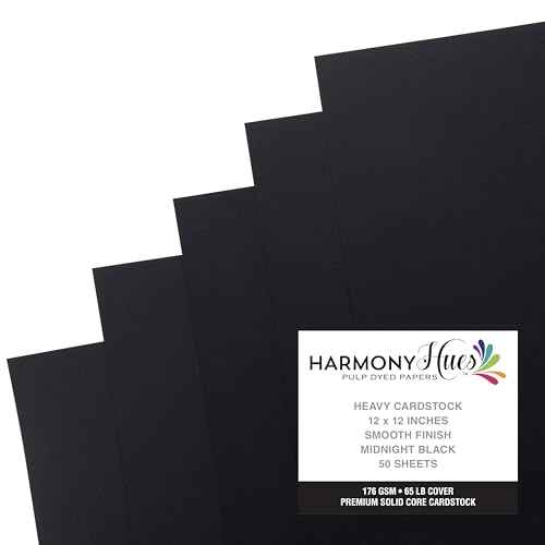 Cardstock 12 x 12 Paper Pack - 65lb Smooth Card Stock for Crafts, Cardmaking, Art Projects - 50 Square Scrapbook Sheets - Double Sided with Solid Core, Midnight Black