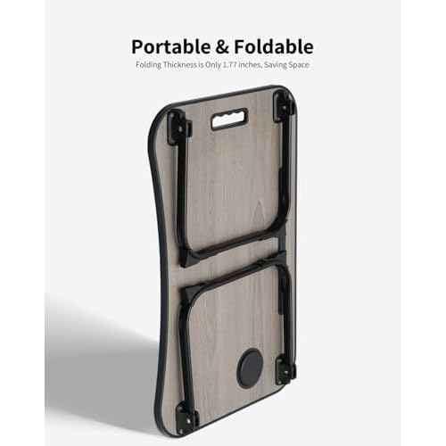 Foldable Lap Desk, Laptop Bed Desk, Portable Lap Table, Laptop Bed Table with Cup Holder & Tablet Slot & Lifting Handle for Working Writing Drawing & Eating - Gray Wood