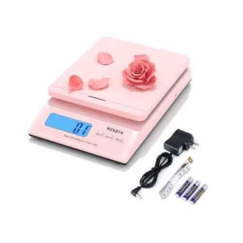 MUNBYN Shipping Scale, Accurate 66lb/0.1oz Postal Scale with Sweet Pink Style, Hold/Tear/PCS Function, Auto-Off, Battery & AC Adapter, Back-Lit LCD Display, Digital Scale for Packages and Food Pink