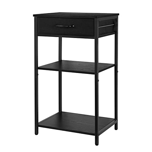 ETELI Printer Stand Table for Home Office 3 Tier Small Printer Stand with Storage Drawer Multi-Functional Printer Desk Shelf with Wood Board and Metal Frame for Printer Fax Machine Scanner, Black