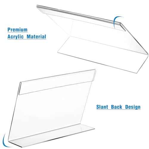 Vicenpal 60 Pcs 7x5 Inch Clear Acrylic Sign Holder Plastic L-shape Vertical Menu Stand, Picture Photo Frames, Table Paper Holder, Flyer Sign Display Stand for Restaurants, Store, Office, Wedding