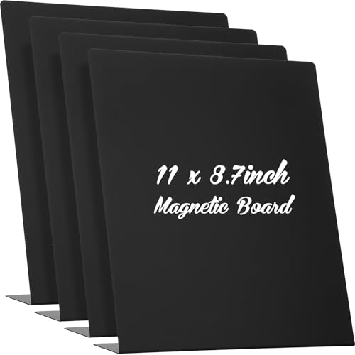 Fainne Magnetic Bulletin Board with Easel Stand Mini Black Magnet Metal Tabletop Memo Display Board for Back to School Menu Table Home Kitchen Office Supplies(11 x 8.5 Inches,4 Pcs)