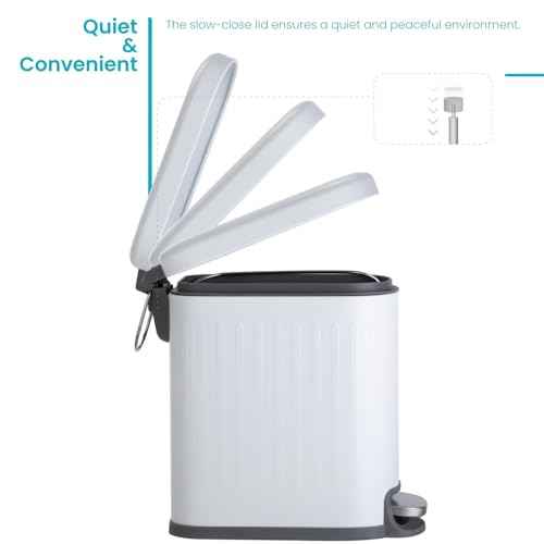 Home Zone Living 2-Pack 1.3 Gallon Small White Bathroom Trash Can with Lid and Step Pedal, Stainless Steel Wastebasket with Slim Ribbed Design for Home and Office, 5 Liters