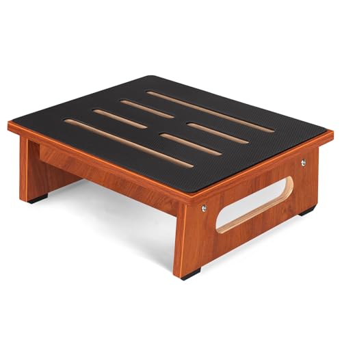 RayLove Brown Wooden Step Stool 5.5 Inch Non-Slip Support for High Beds & Bathroom