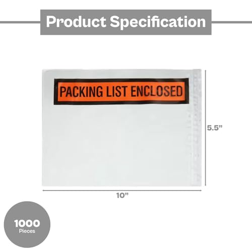 1000 Pack Packing Slip Envelopes 5.5 x 10 Inches Self Adhesive Waterproof Orange/Black