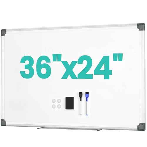 VUSIGN Magnetic Whiteboard for Wall, 36" x 24" Hanging Whiteboards for Office, School, Home, Includes Eraser, Markers, Magnets, Pen Tray, Silver Aluminum Frame