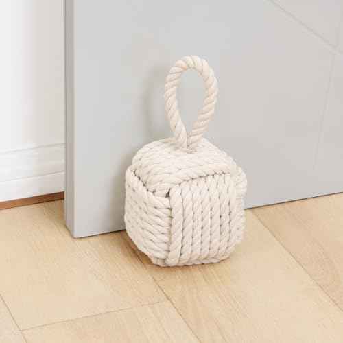 2Pack Decorative Door Stoppers - Cute Rope Knot Design, Heavy Duty Weighted Doorstop with Inside Mount for Home & School, Beige