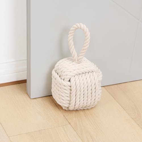 Optish Beige Decorative Door Stopper — 4 lb Weighted Rope Knot, for Standard Interior Doors