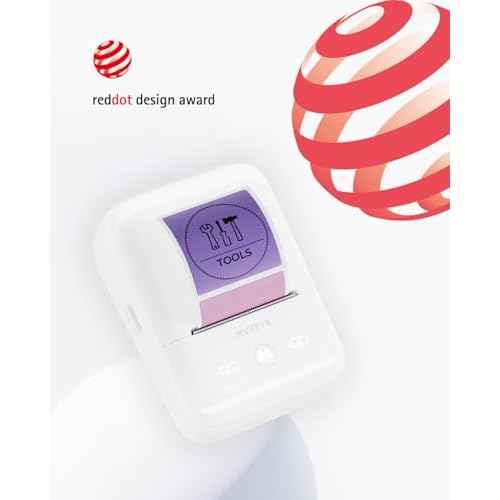 MUNBYN FM226 Label Maker with Tape, Bluetooth Inkless Portable Thermal Sticker Machine,for 0.78-2inch Labels, for Small Businesses, Office Supplies, Address, Clothing, 11H Working Time,White