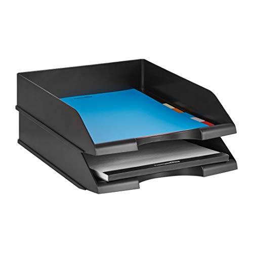 Amazon Basics Stackable Letter Tray Organizer 2-Pack for Office Desk, Black