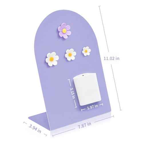 Desk Magnetic Message Board, Metal Bulletin/Memo Board with Magnetic Pen Holder and Flower Pins with Stand, Souvenir/Photo Display Board for Home, Office, Dormitory, Apartment, 8 * 11Inch