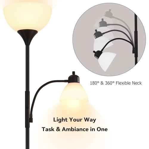 Floor Lamps for Living Room, Stepless Dimmable Standing Lamp, Bright 9w+5w LED Bulbs Included, Adjustable Gooseneck Reading Light, Tall Lamp for Living Room Corner Bedroom Office and Diningroom
