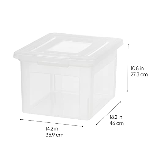 IRIS USA File Box, Plastic File Boxes With Lids, Document Organizer for Letter/Legal File, Document Box, Storage Bin For Hanging Files, Secure Latching Lid Stackable BPA-Free, Clear 35 Qt. 1 Pack