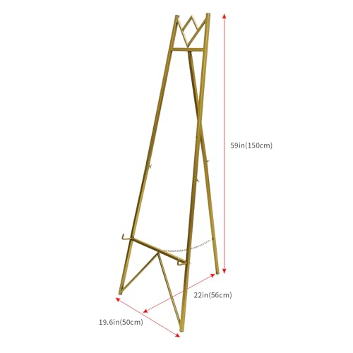 58 Inch Iron Adjustable Arts & Crafts Easels,Metal Easel Stand with Chain Support for Mirror,Floor Easels for Display Wedding Sign(Gold)