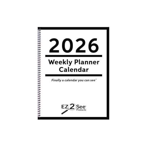 2026 EZ2See¢ç Weekly Planner Calendar - Daily Plan Organizer with Large Black Print, Numbers, Borders - High Contrast Appointment Book with Huge Space for Notes, Bold Lines