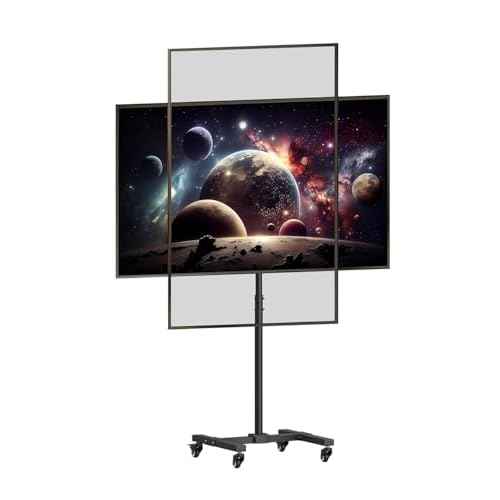 Mount Plus PL-F400 Rolling TV Stand and Mobile TV Cart for 13-55 Inch Flat TV with Tilting | Landscape to Vertical Or Portrait Rotating | Height Adjustable TV Stand for Home, Office and Business
