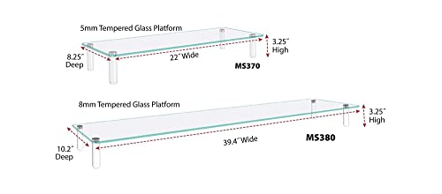 Kantek Extra-Wide Glass Monitor Riser with 8mm Tempered Glass Platform and 60-Pound Capacity, Clear Glass (MS380), 3.3" x 39.4" x 10.2"