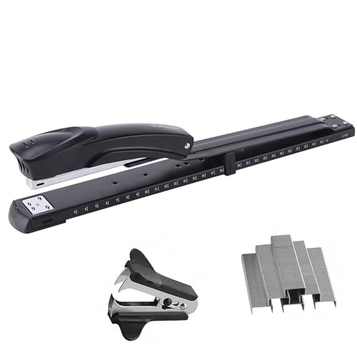 Black Long Reach Stapler with 2000 Staples & Remover, 20-25 Sheet Capacity