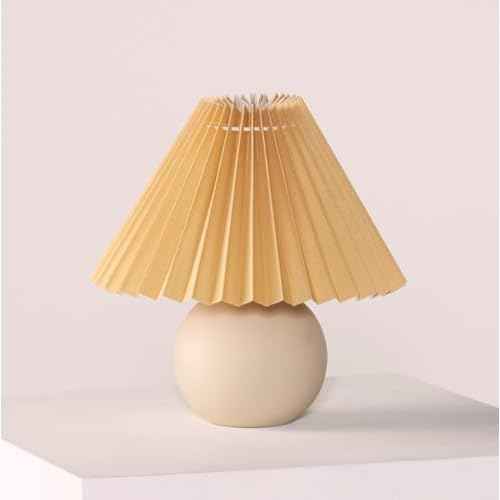 Brightech Serena LED Table Lamp - Modern Ceramic Lamp with Pleated Shade for Bedside, Nightstand, Desk - Cozy Night Light with Soft White Light for Living Room, Bedroom - Peach