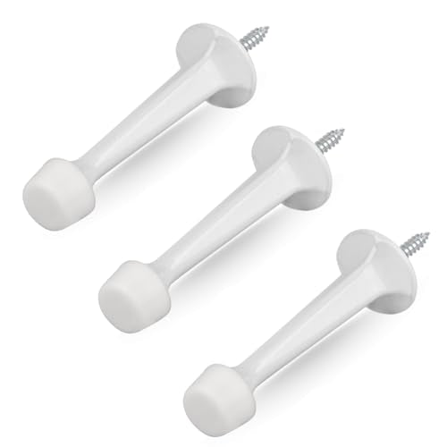 HOMOTEK 3 Pack Heavy Duty Solid Rigid Door Stop with Soft Rubber Tip, Zinc Die Cast, White
