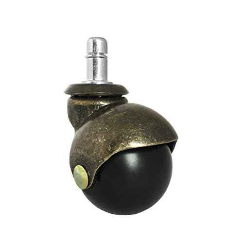 2" Antique Brass Ball Caster Wheel for Office, Executive, & Gaming Chairs w/ 7/16" x 7/8" Grip Ring Mounting Stem - Set of 5 - S5352