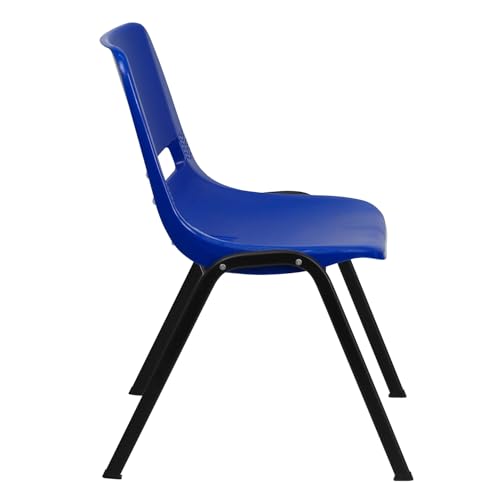 Flash Furniture HERCULES Series 440 lb. Capacity Kid's Navy Ergonomic Shell Stack Chair with Black Frame and 14" Seat Height