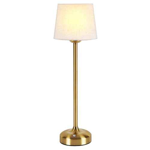 YAYZA! Cordless Table Lamp Adjustable Height Desk lamp, Fabric Shade 7500mAh Rechargeable LED Wireless Touch Night Light Stepless Dimming, 3 Color Temperatures with Edison Bulb (High Gold - 1 Pack)